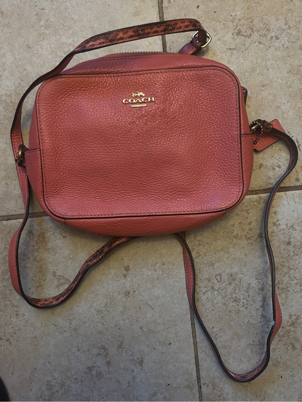 Coach Pebbled Leather Crossbody Bag in Coral